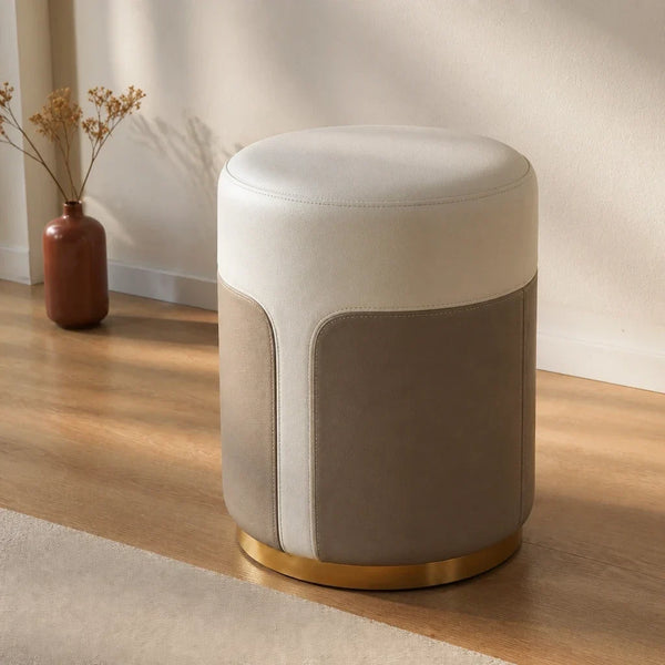 Dressing Table Stool - Cream and Taupe Faux Leather, 42cm