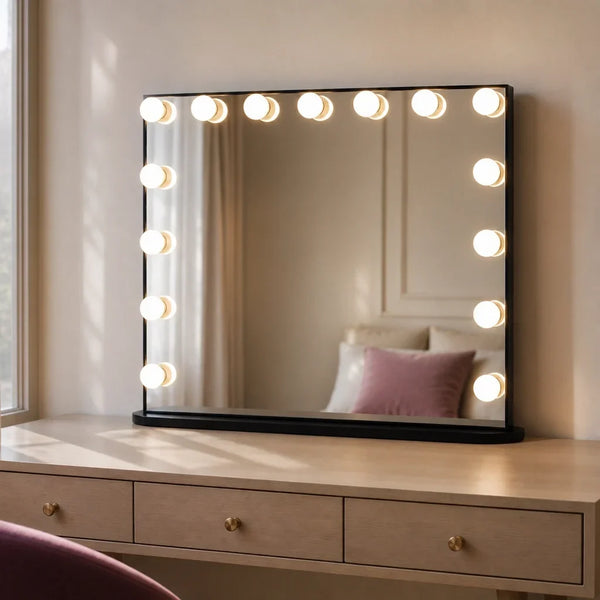 Hollywood Mirror with Bulbs - Large, Black