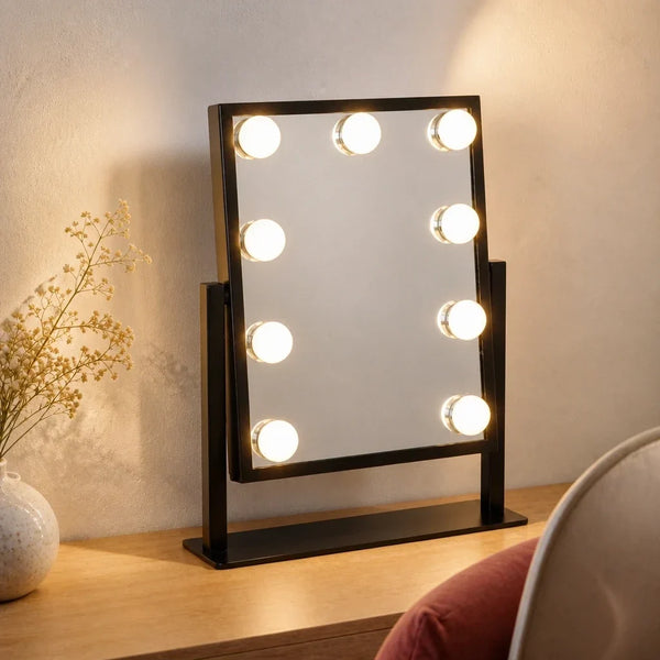Makeup Mirror with Lights - Small, Black Gloss