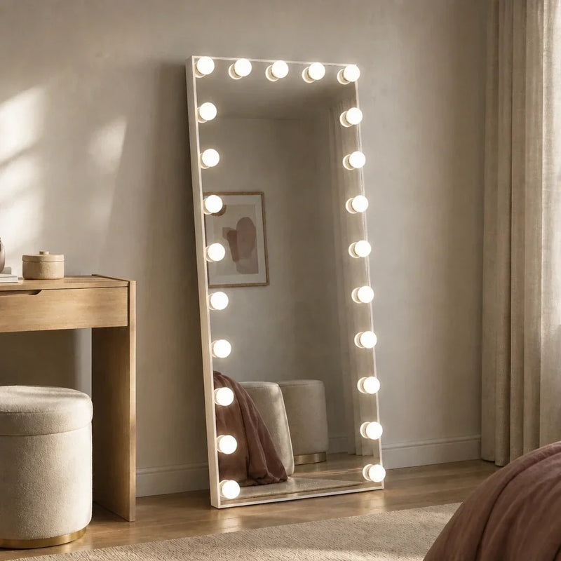 Floor Mirror with Lights - Full Length, White