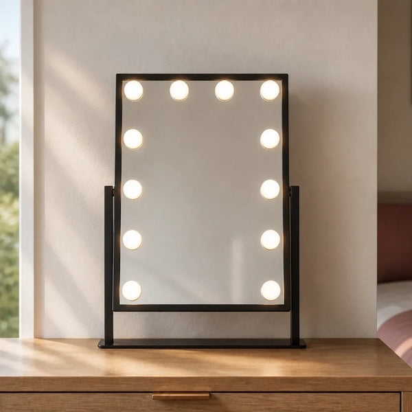 Makeup Mirror with Lights - Black, Adjustable Angle