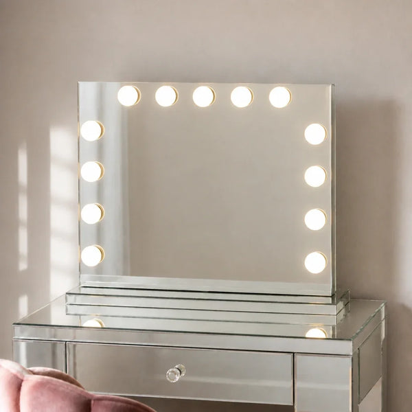Hollywood Mirror with Lights - Mirrored Silver Frame