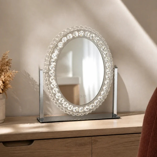 Makeup Mirror with Lights - Oval, Crystal Trim