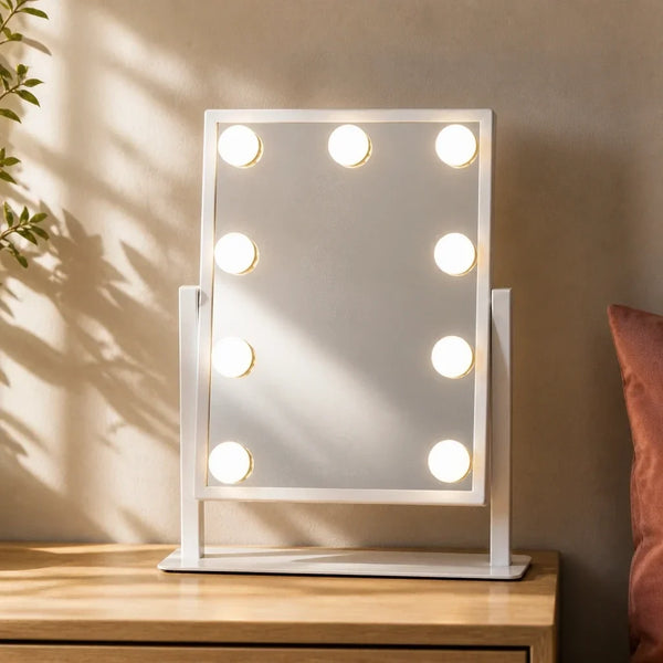 Makeup Mirror with Lights - Compact, White