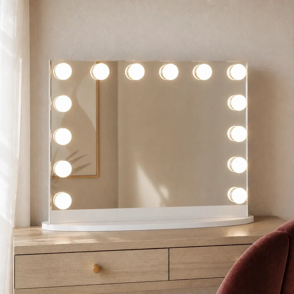 Hollywood Mirror with Lights - White Gloss Finish