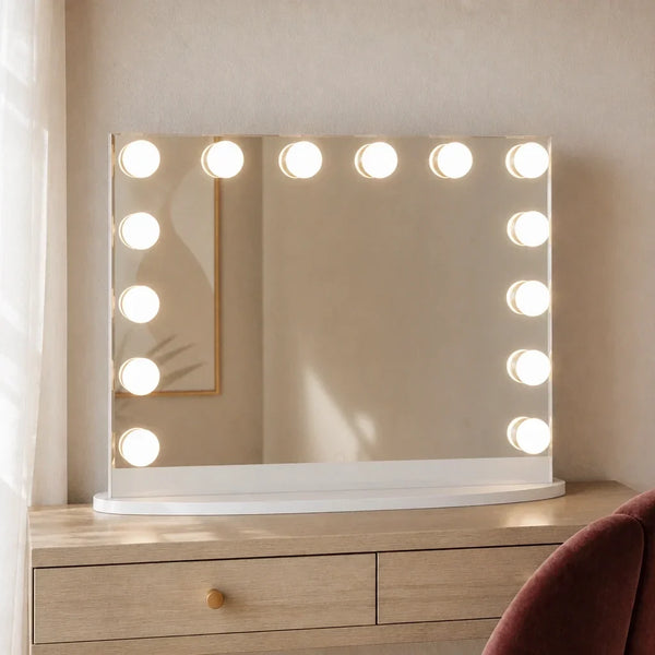 Hollywood Mirror with Lights - White Gloss Finish