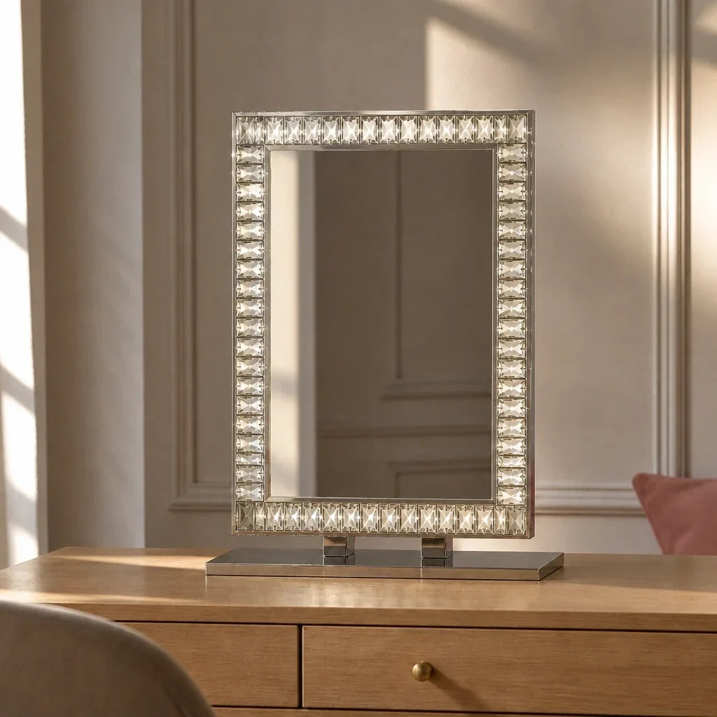 Makeup Mirror with Lights - Crystal Trim, Polished Silver