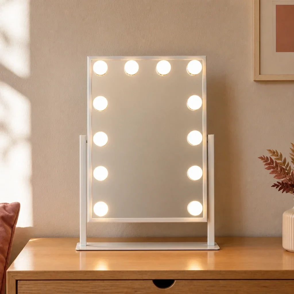 Makeup Mirror with Lights - White, Adjustable Angle