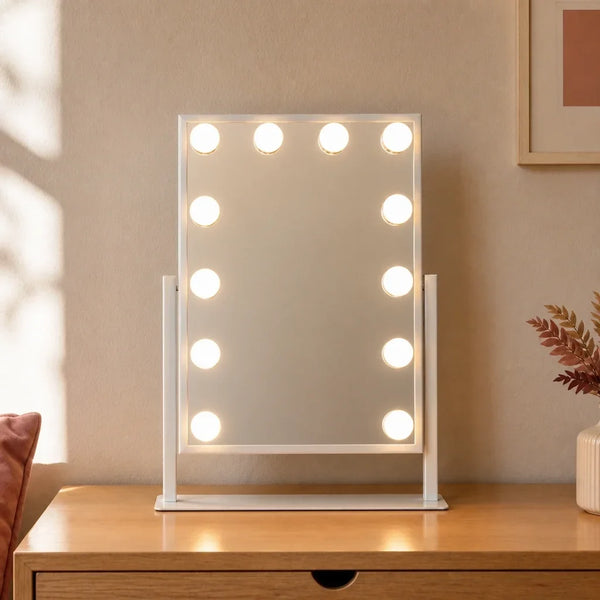 Makeup Mirror with Lights - White, Adjustable Angle