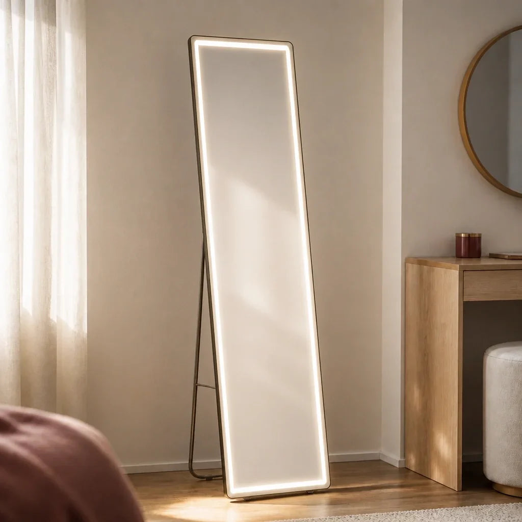 Full Length Floor Mirror with Lights - Aluminium, 160cm