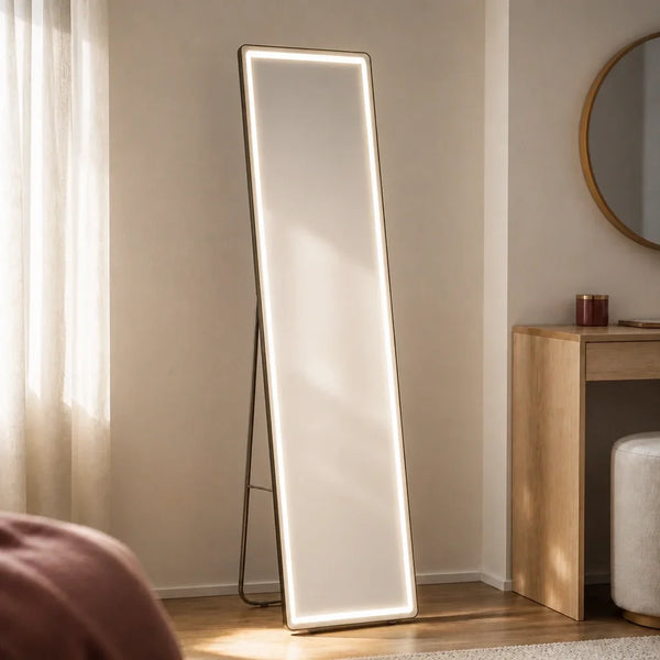 Full Length Floor Mirror with Lights - Aluminium, 160cm