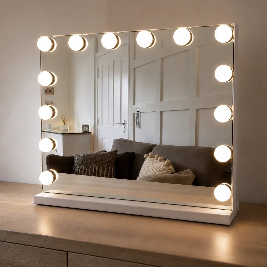 Hollywood Mirror with 12 LED Bulbs - White, 50cm