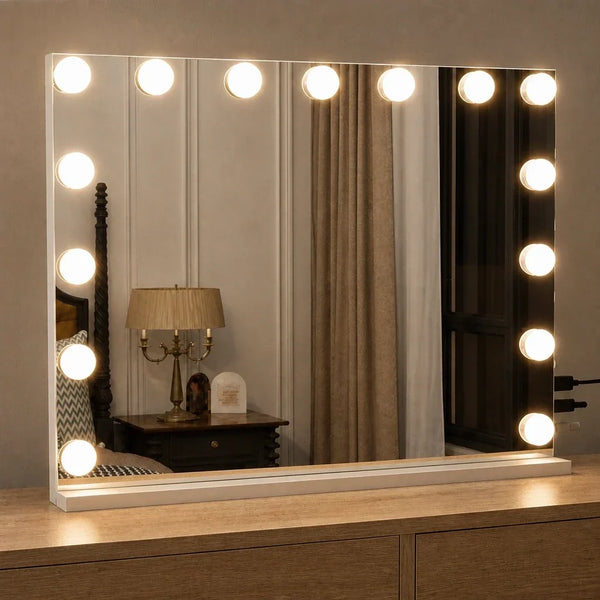 Hollywood Mirror with 15 LED Bulbs and USB Port - 58cm