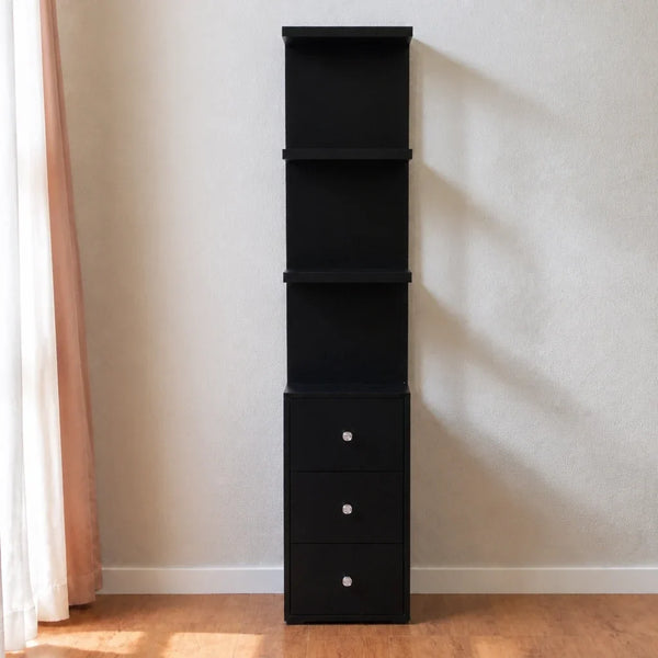 Dressing Table Shelf Unit with 3 Drawers - Black
