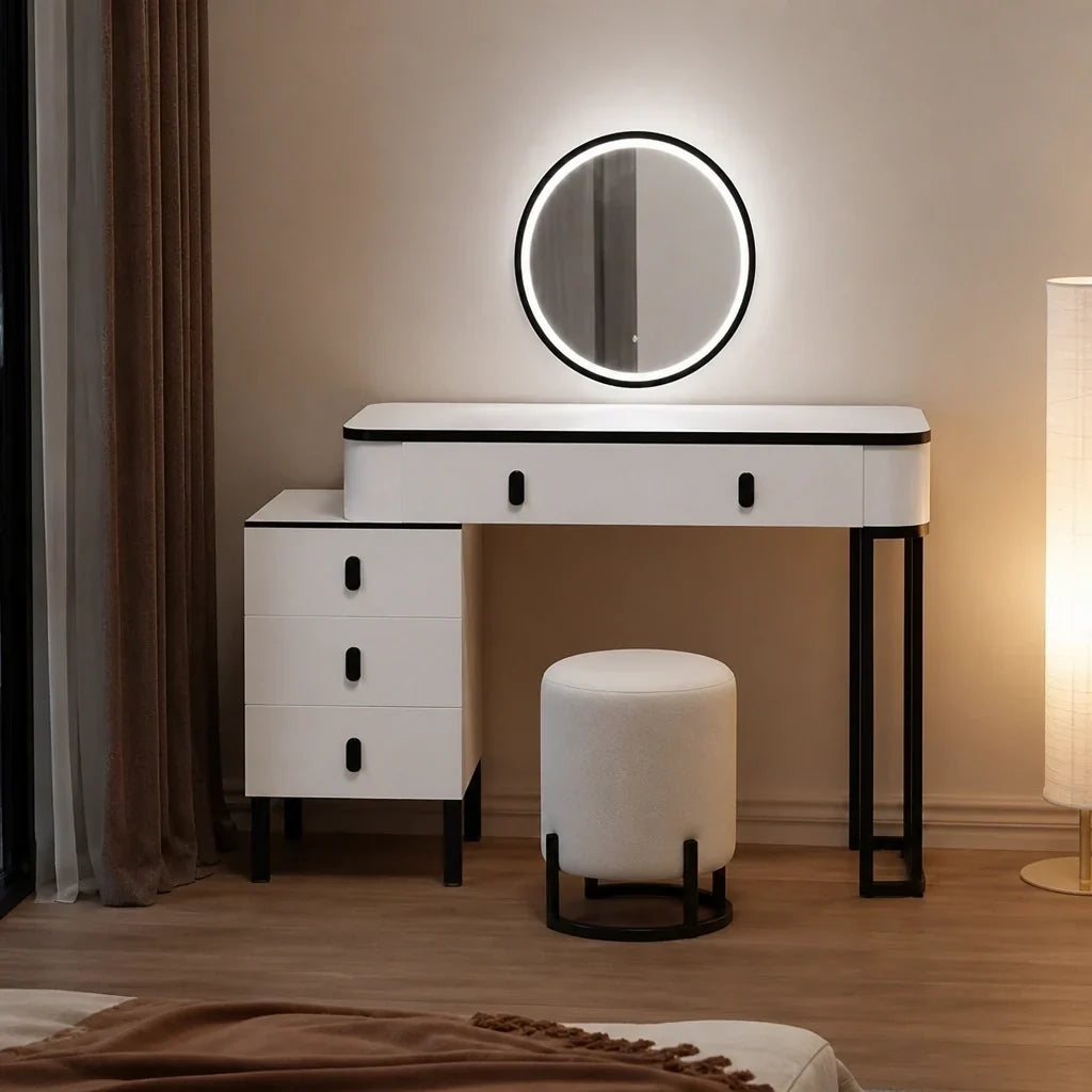 Dressing Table with Mirror - White and Black, 120cm