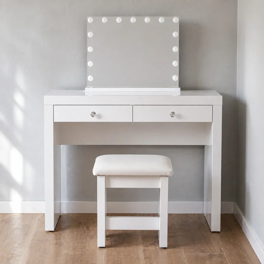 Dressing Table with Mirror and 2 Drawers - White