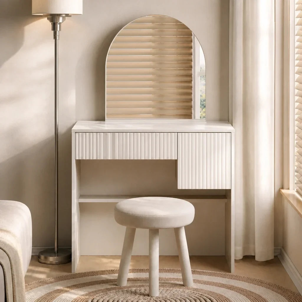 Small Dressing Table with Mirror - Cream White, 90cm