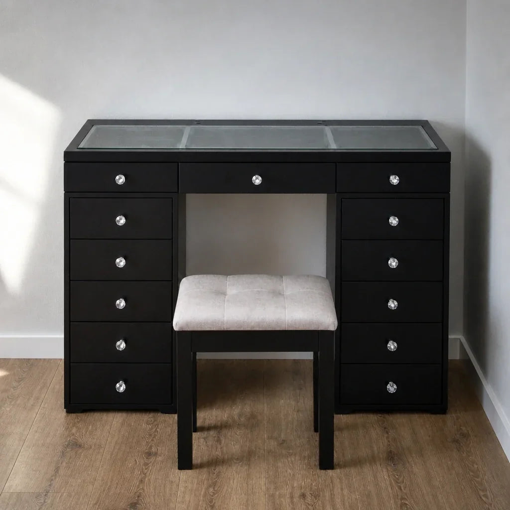 Dressing Table with Drawers - Black, Glass Top