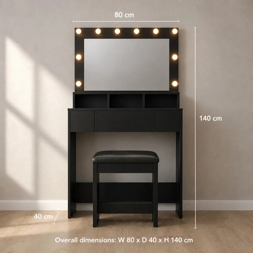 Dressing Table with Hollywood Mirror - Matt Black, 79cm