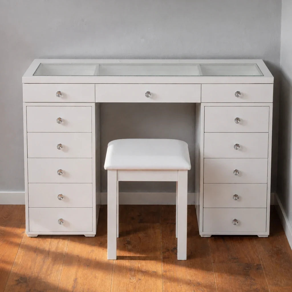 Dressing Table with Drawers - White, Glass Top