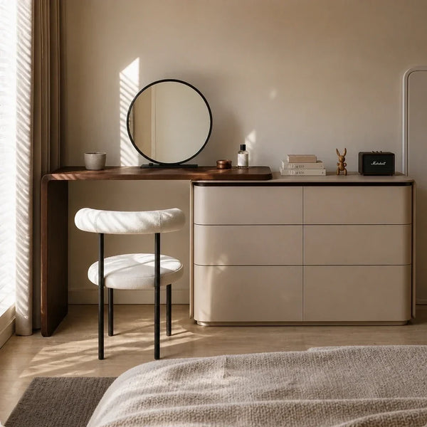 Corner Dressing Table with Mirror - Wooden Top, 120cm