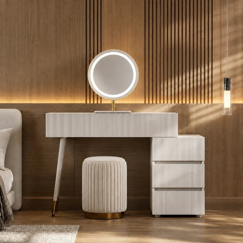 Dressing Table with Mirror - White and Gold, 135cm