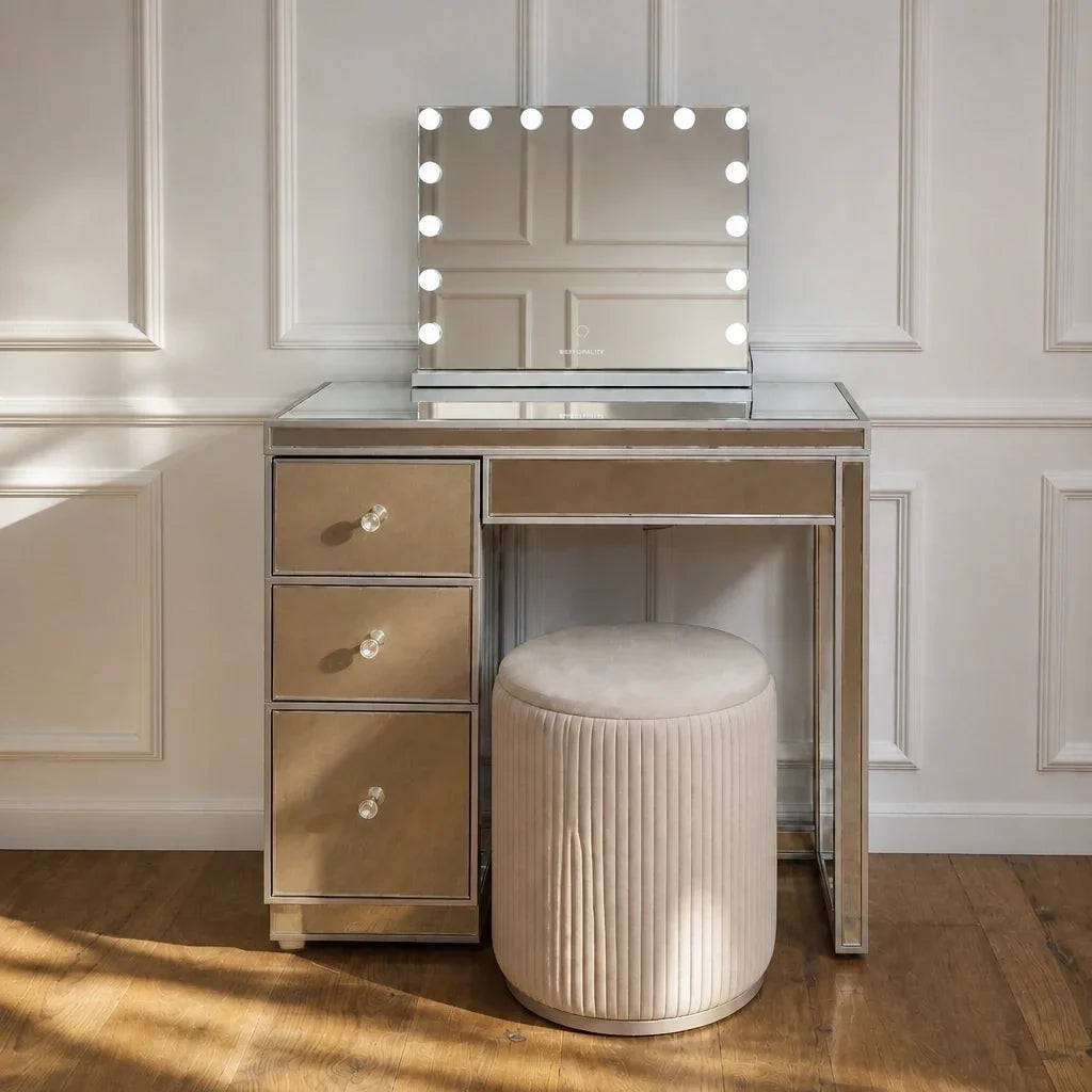 Small Dressing Table with Mirror and 3 Drawers - Mirrored