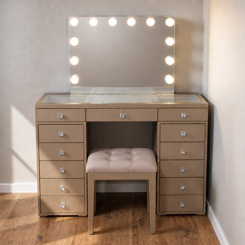Dressing Table with Mirror and Drawers - Champagne Gold