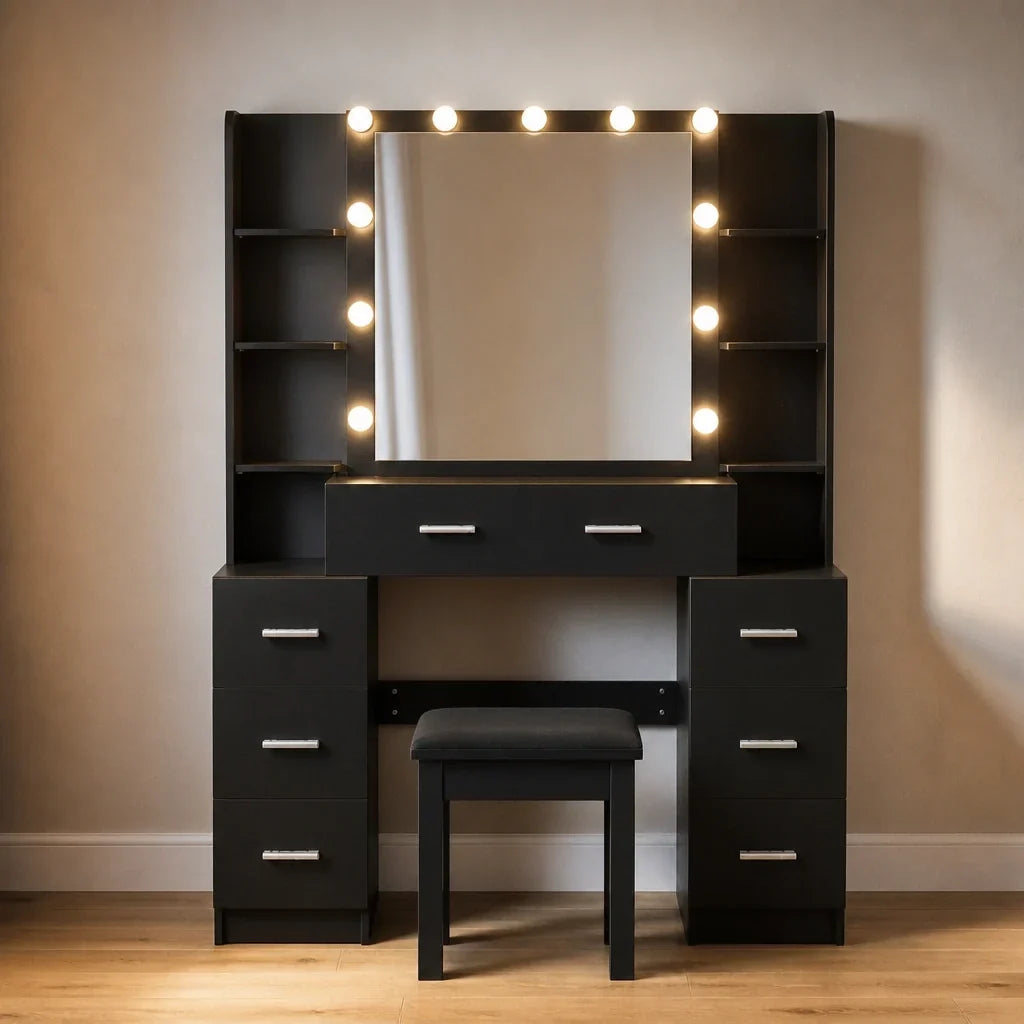 Dressing Table with Hollywood Mirror - Matt Black, 110cm