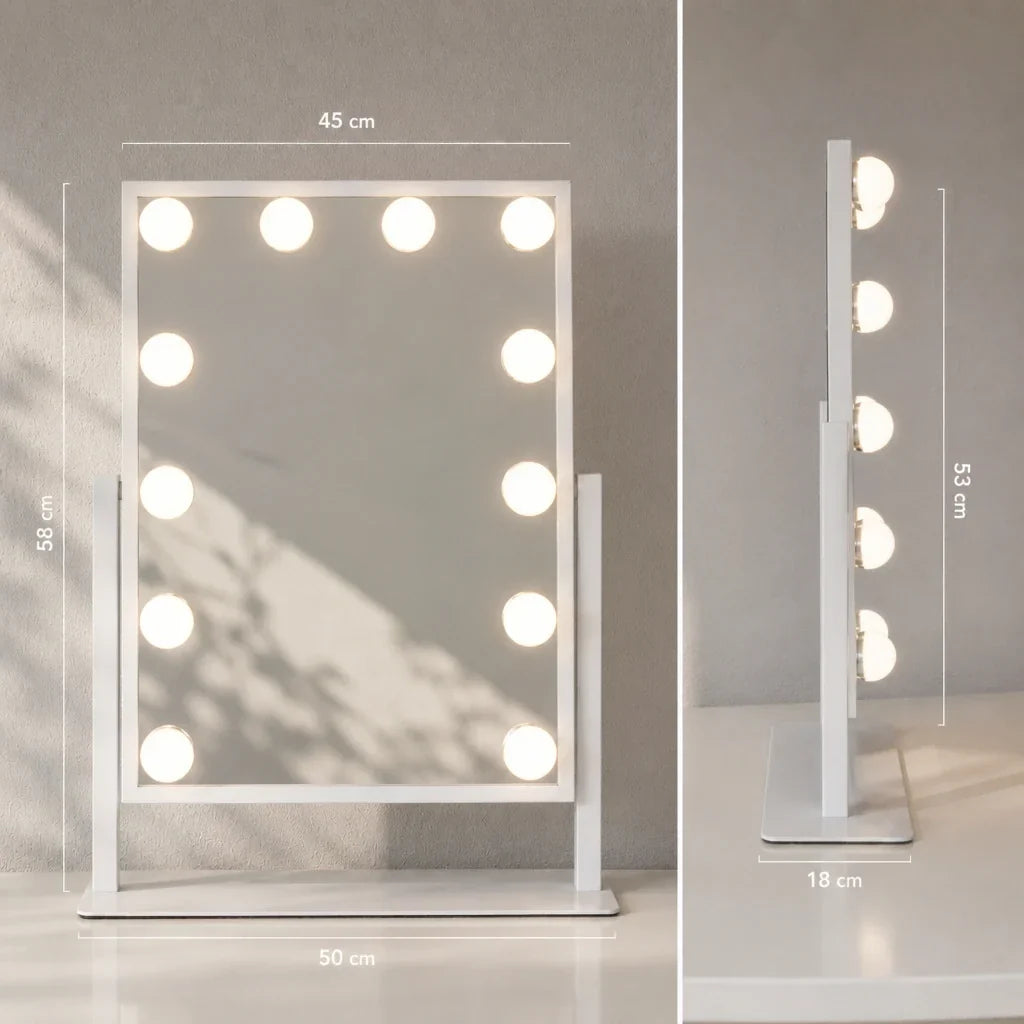 Makeup Mirror with Lights - White, Adjustable Angle