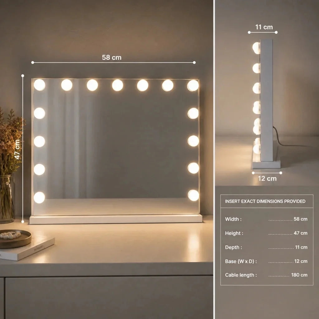 Makeup Mirror with Lights and Bluetooth - White