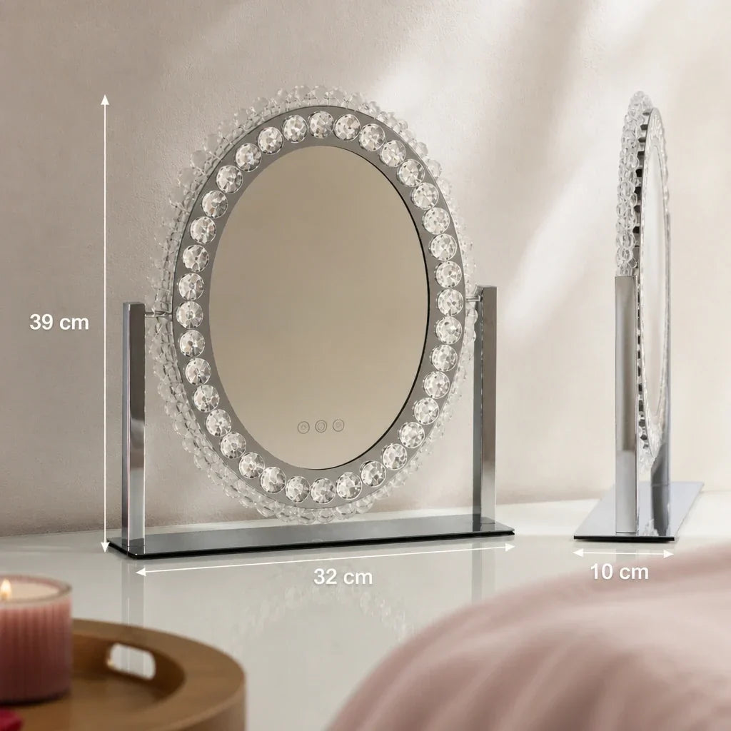 Makeup Mirror with Lights - Oval, Crystal Trim