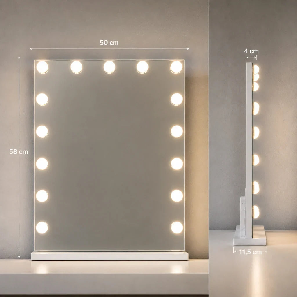 Makeup Mirror with Lights - Tall, White