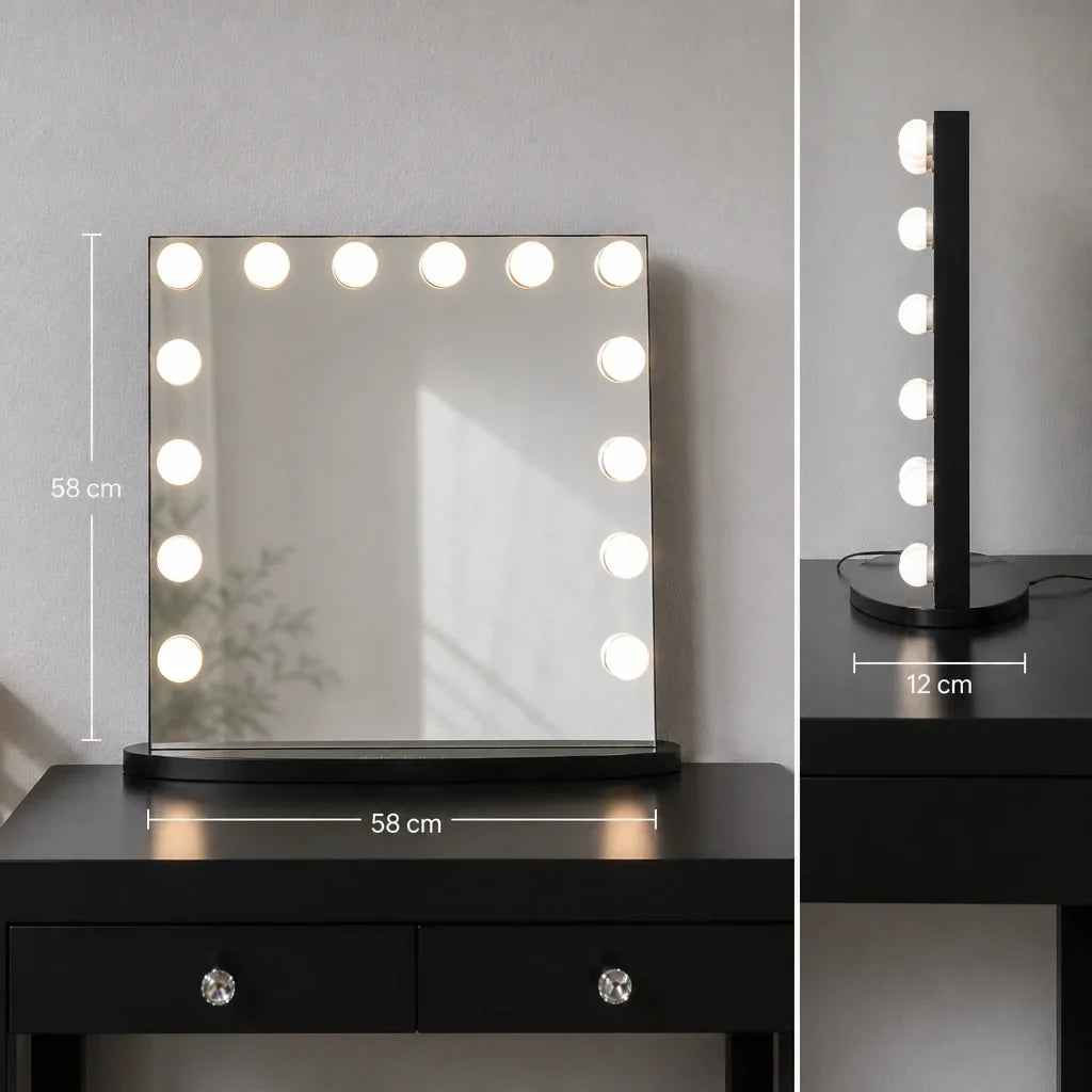 Hollywood Mirror with Bulbs - Black