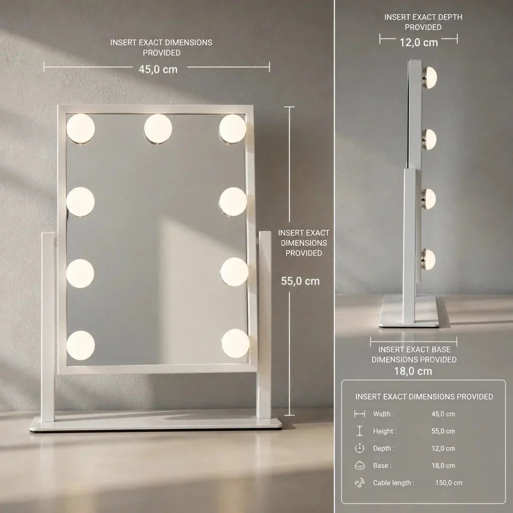 Makeup Mirror with Lights - Compact, White