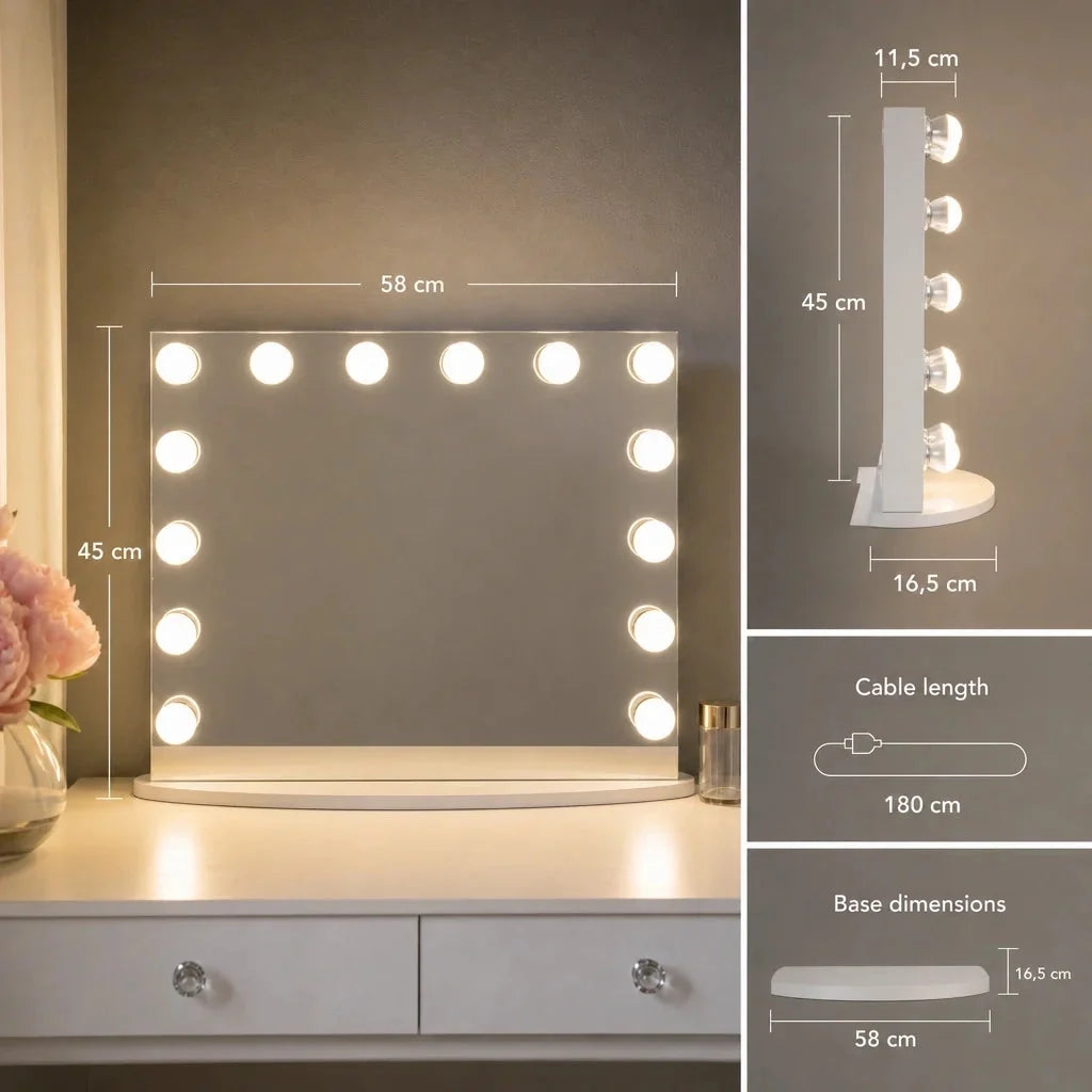 Hollywood Mirror with Lights - White Gloss Finish