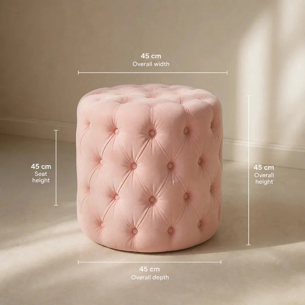 Dressing Table Stool - Pink Velvet Pouffe