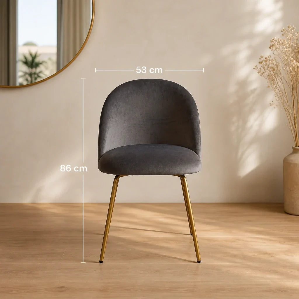 Dressing Table Chair - Charcoal Grey Velvet, Gold Legs