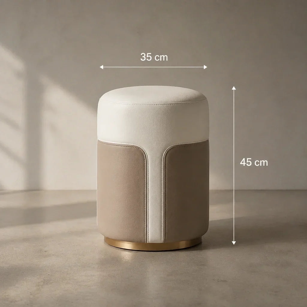 Dressing Table Stool - Cream and Taupe Faux Leather, 42cm