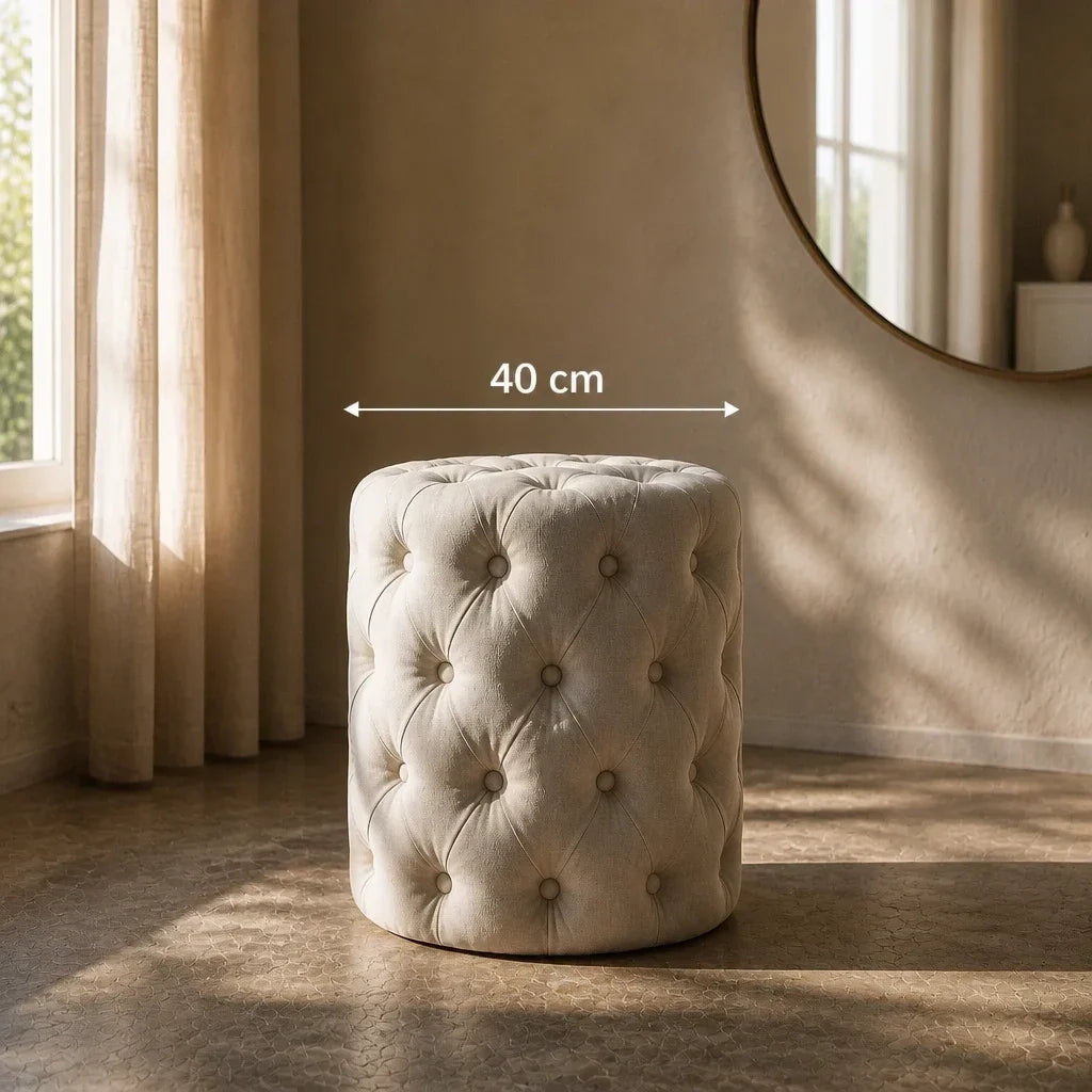 Dressing Table Stool - White Velvet Pouffe