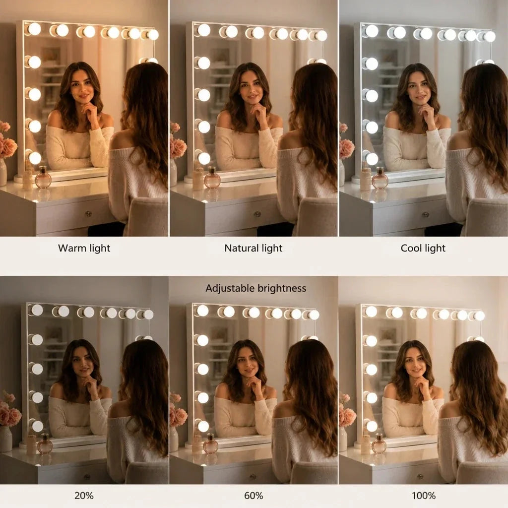 Hollywood Mirror with Bulbs - Large, White