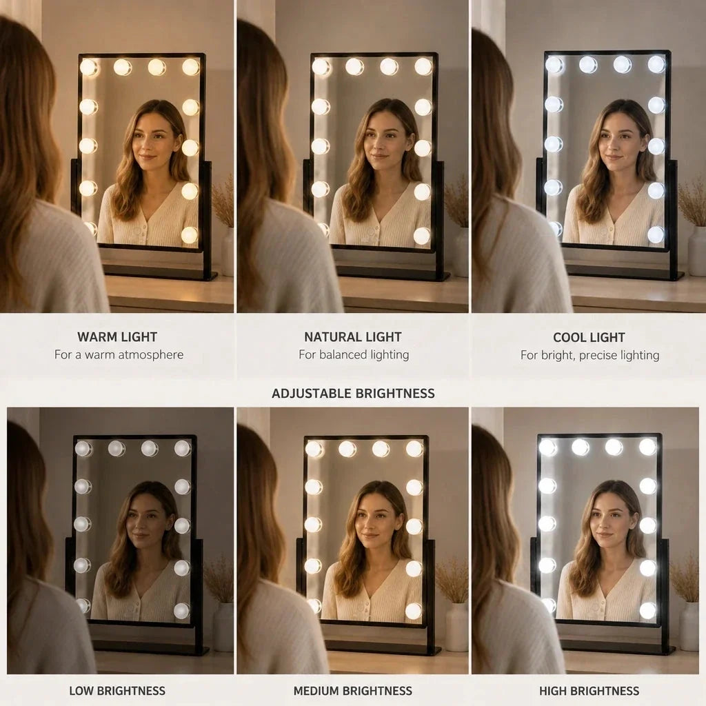 Makeup Mirror with Lights - Black, Adjustable Angle