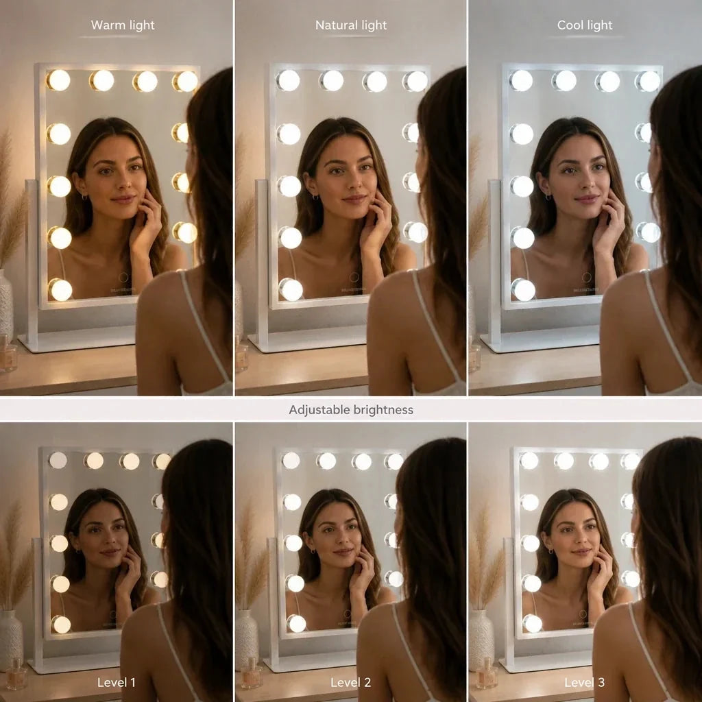 Makeup Mirror with Lights - White, Adjustable Angle