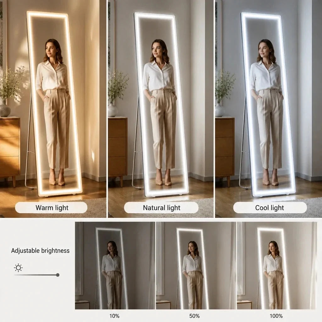 Full Length Floor Mirror with Lights - Aluminium, 160cm