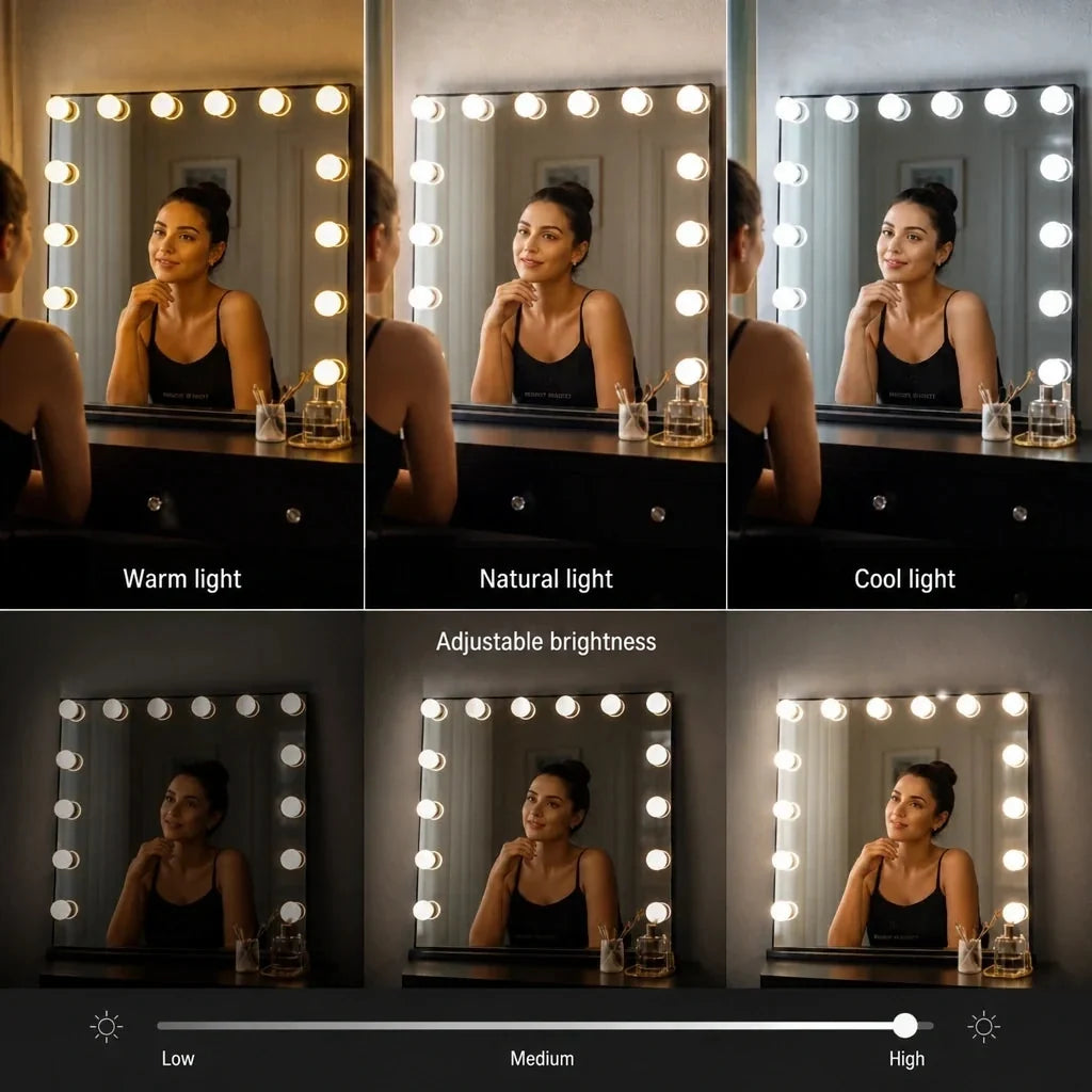 Hollywood Mirror with Bulbs - Large, Black