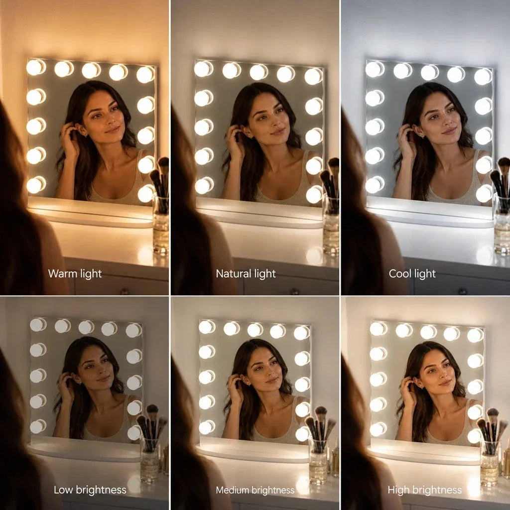 Hollywood Mirror with Lights - White Gloss Finish