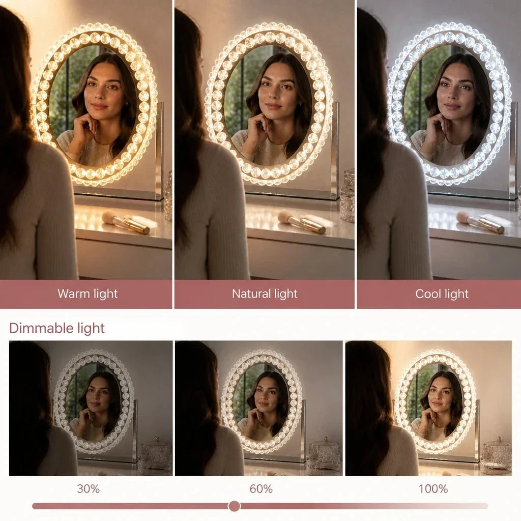 Makeup Mirror with Lights - Oval, Crystal Trim