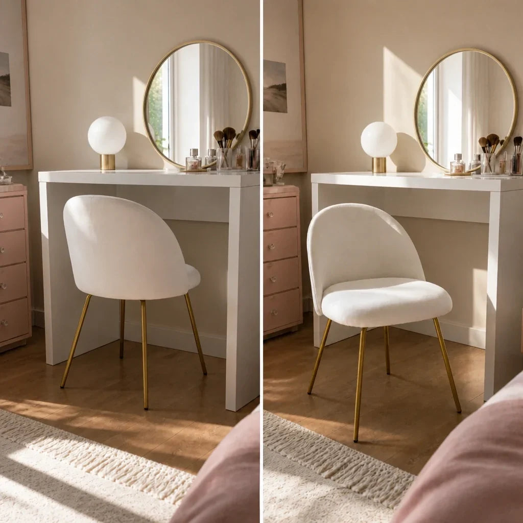 Dressing Table Chair - White Velvet with Gold Legs