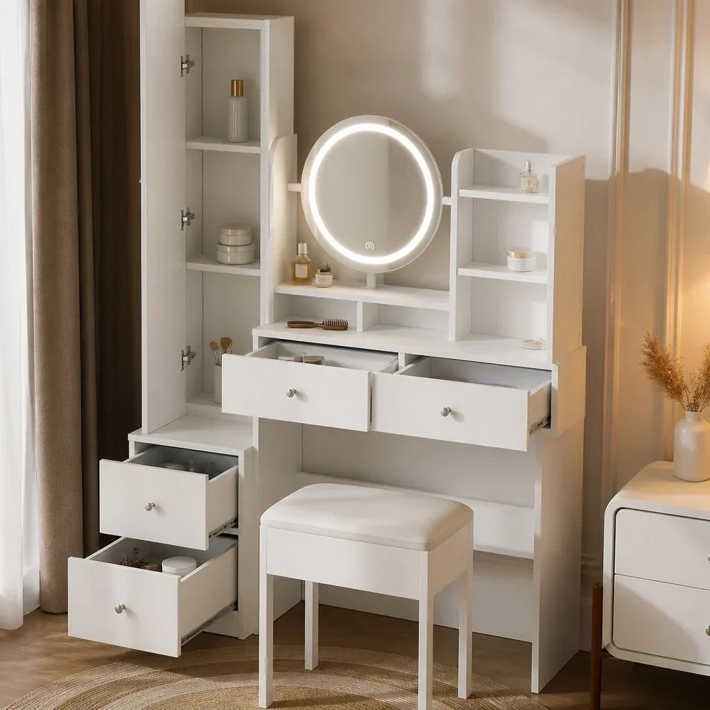 Dressing Table with Mirror and Full Length Mirror - White