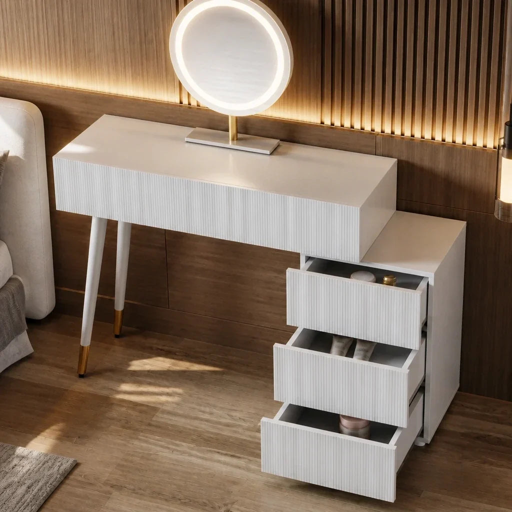 Dressing Table with Mirror - White and Gold, 135cm